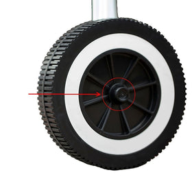 Outdoor scene emphasizes rust-resistant performance of the hub cap