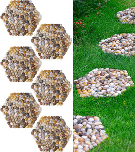 Qualdout River Rocks hexagon stones arranged for a decorative garden pathway