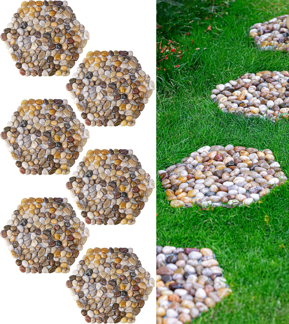 Qualdout River Rocks hexagon stones arranged for a decorative garden pathway