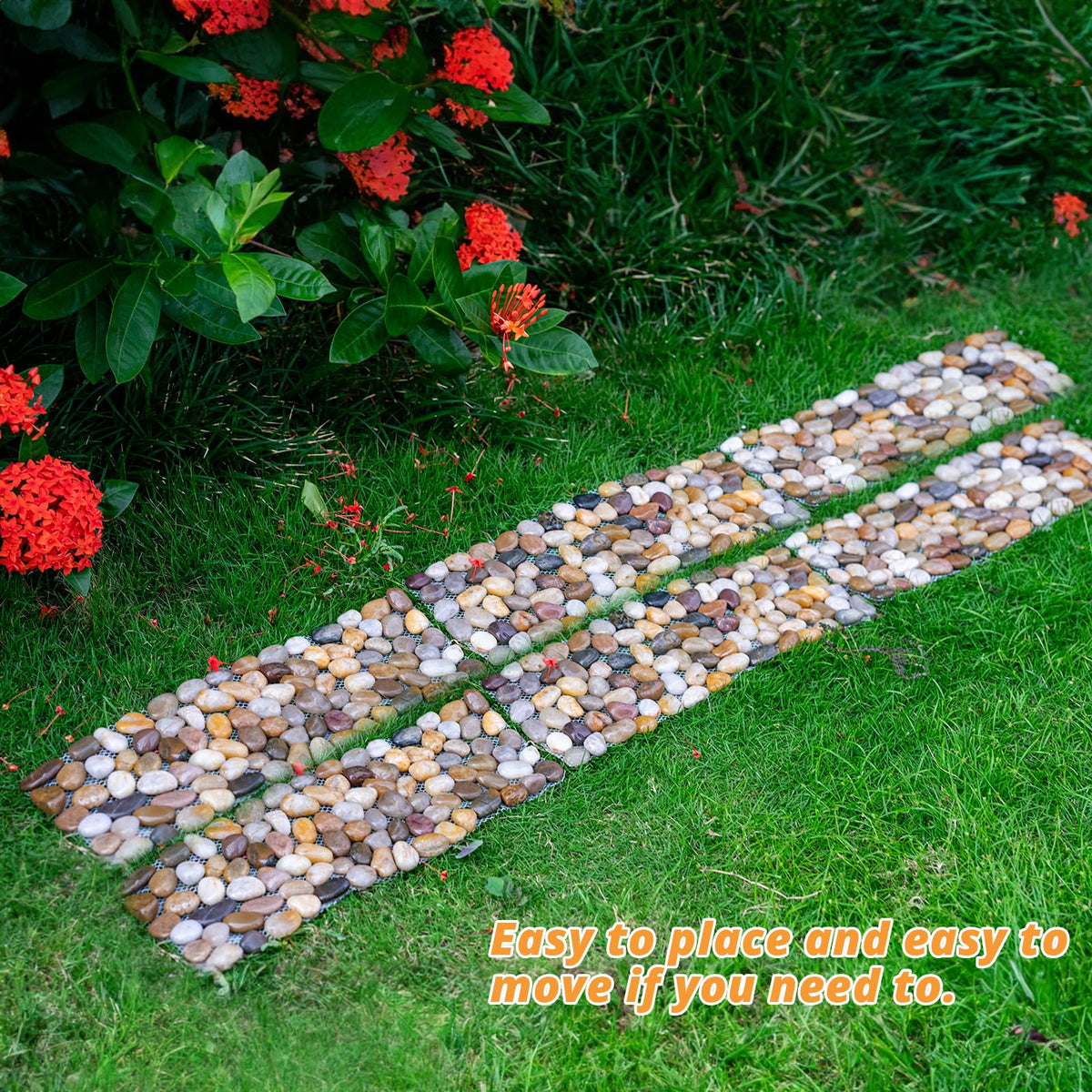Qualdout river rocks in natural color tones used for decorative yard accents and borders