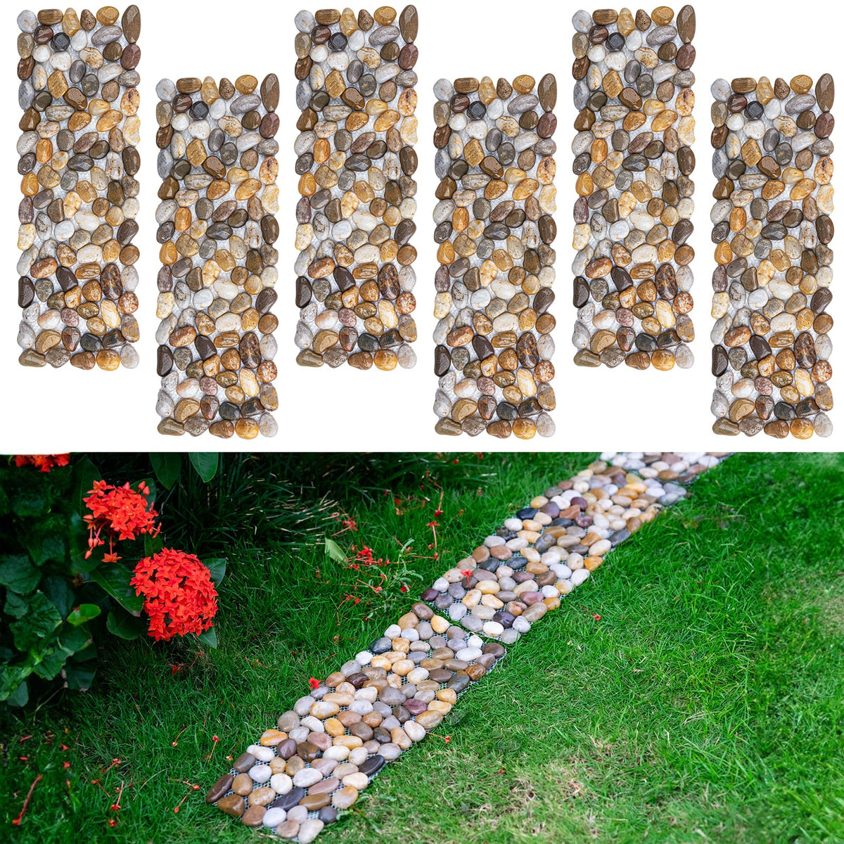 Qualdout River Rocks stepping stones closeup shows polished finish and natural color mix for garden paths