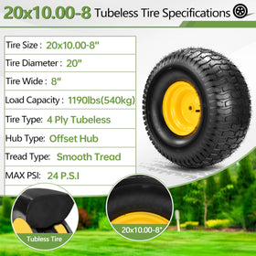 Qualipo 20x10-8 tubeless tire close-up highlights 4-ply durability.
