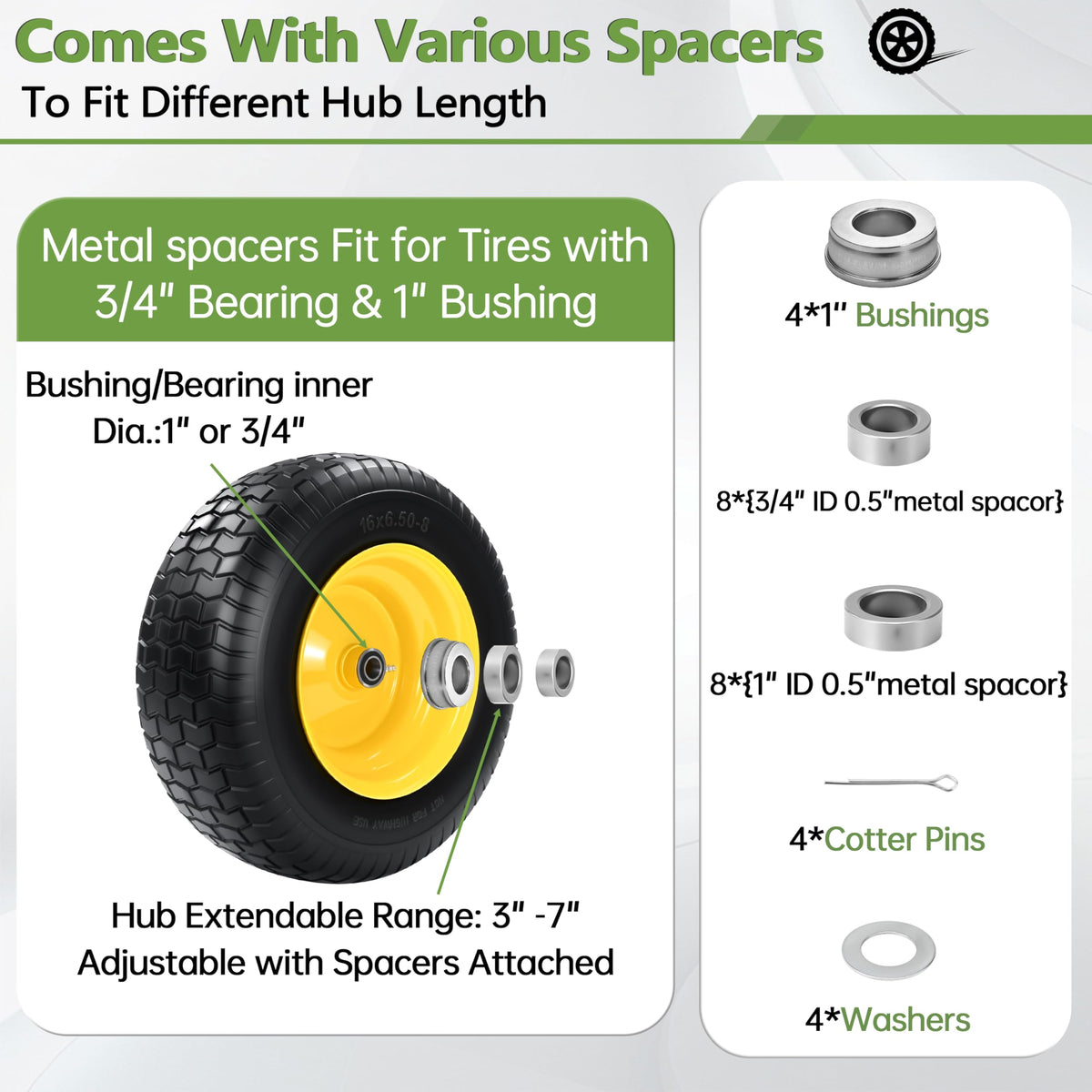 Qualipo 3-4 inch bearing paired with spacers for flexible hubs