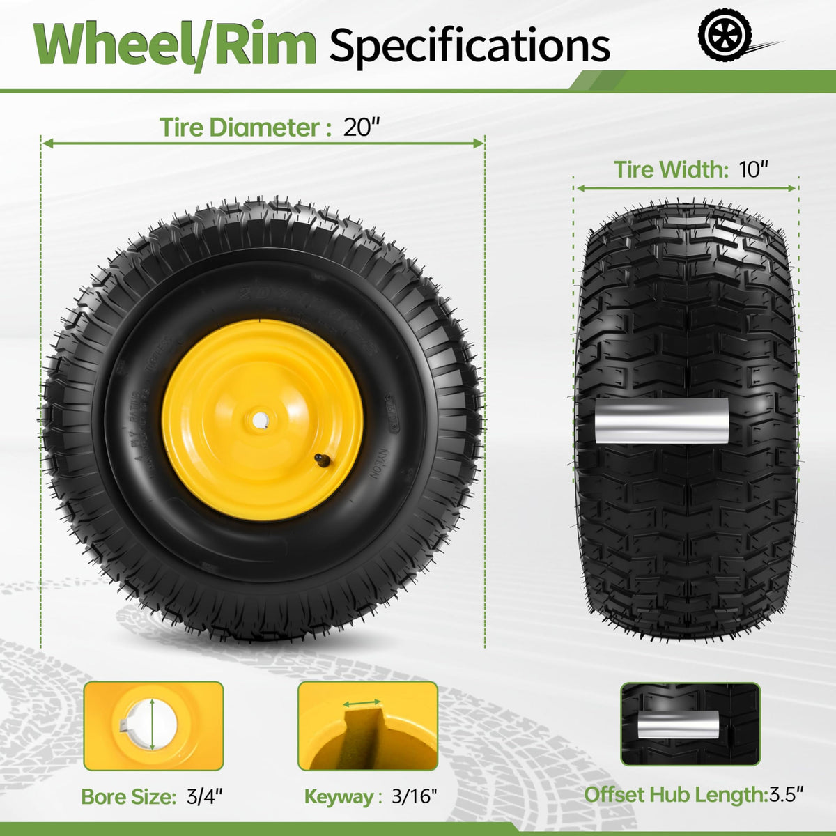 Qualipo rear tire-wheel assembly back view shows compatibility with riding mowers.