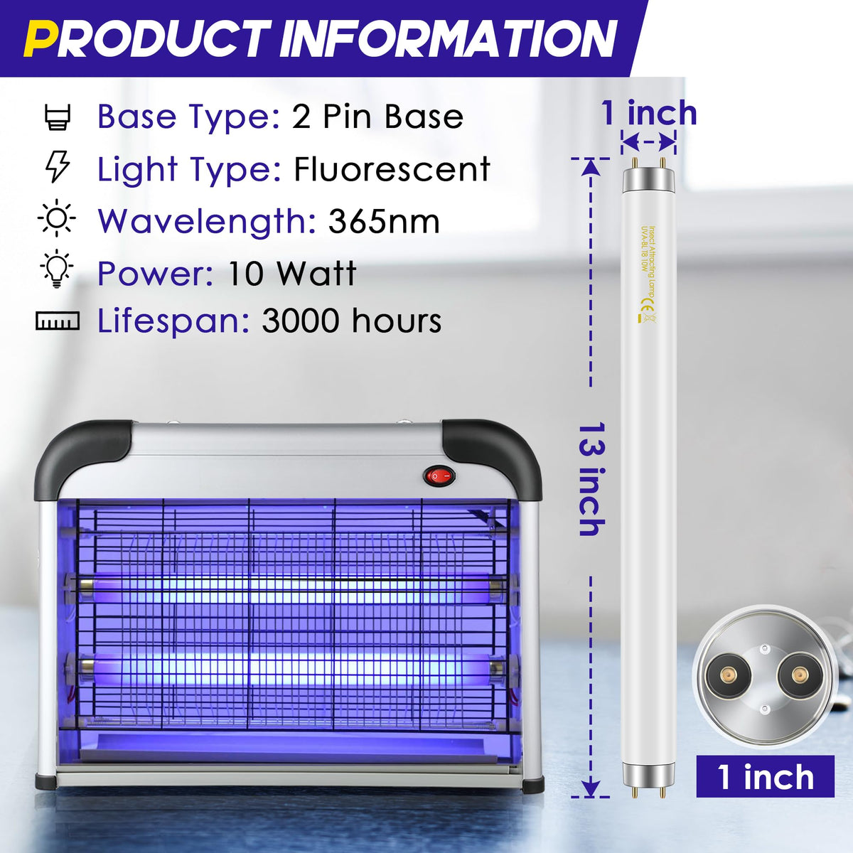 Qualirey 365nm UV light bulb attracts flying insects in outdoor bug zappers.