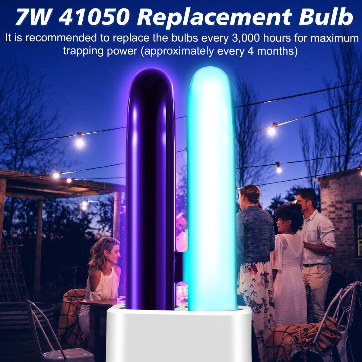 Qualirey 41050 bulbs emit blue-violet UV light for effective insect attraction.