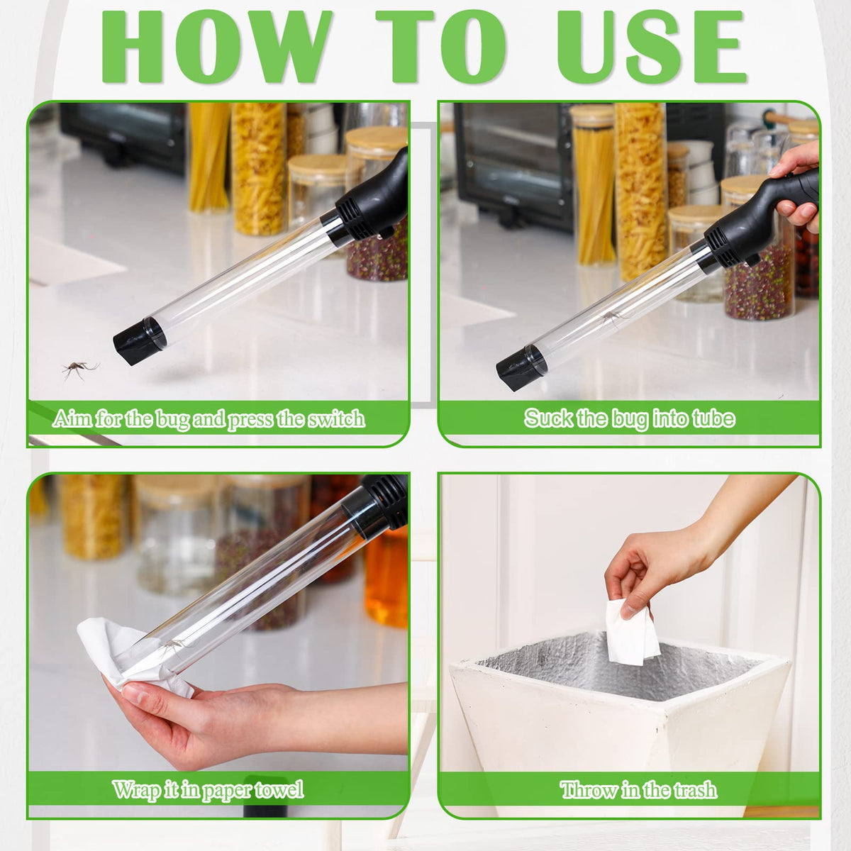 Qualirey adult bug catcher designed for easy use by hand and arms reach.