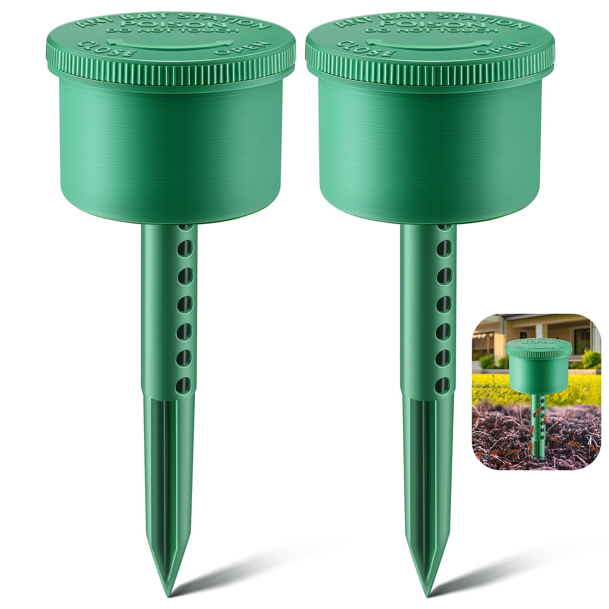 Qualirey ant bait station closeup of lid, ideal for pet-safe outdoor use.
