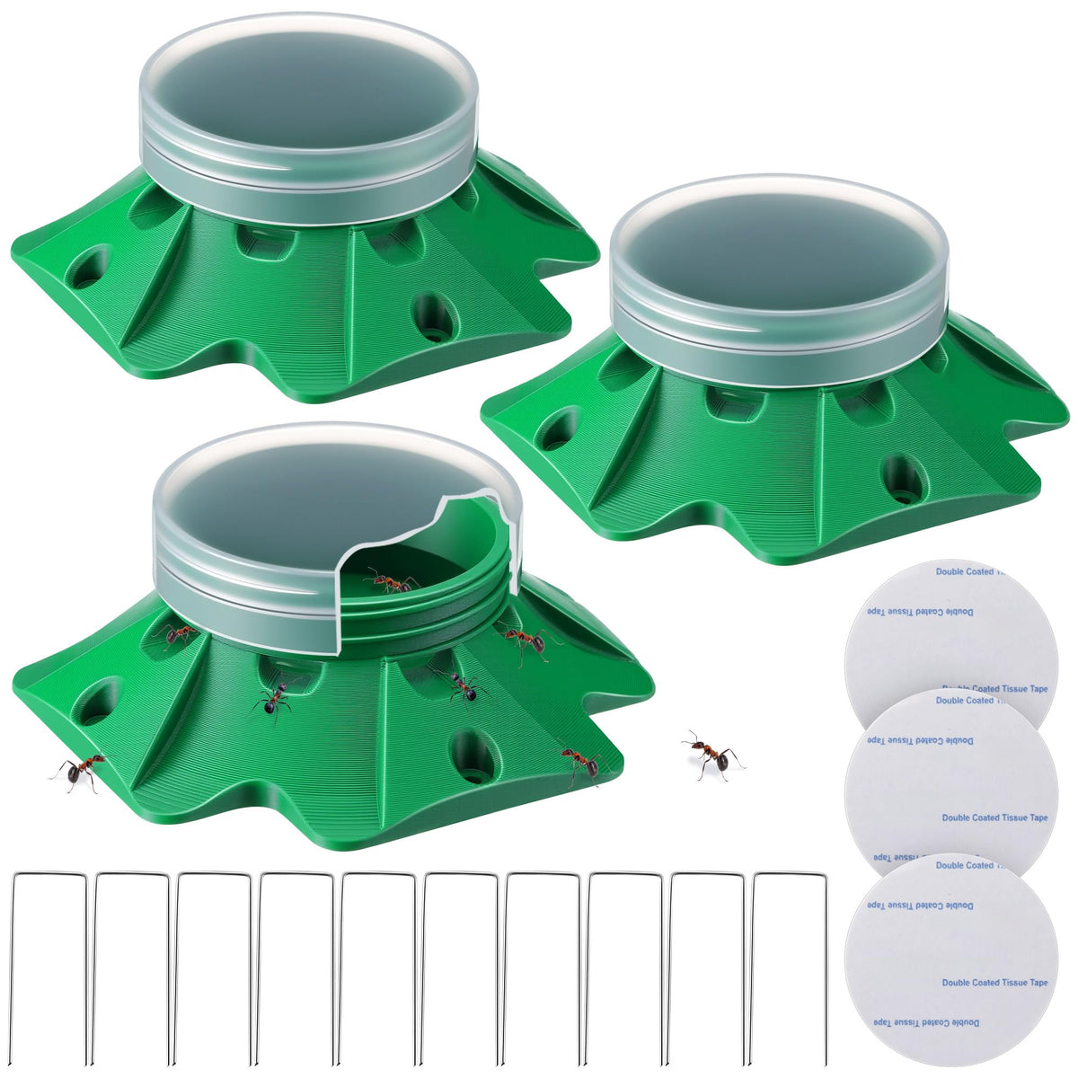 Qualirey 3-pack Ant Bait Stations ready for indoor and outdoor placement.