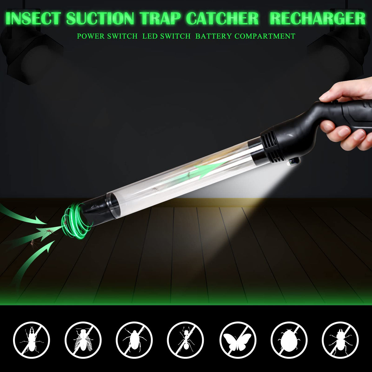 Qualirey battery-powered catcher runs on 9V battery for cordless convenience.