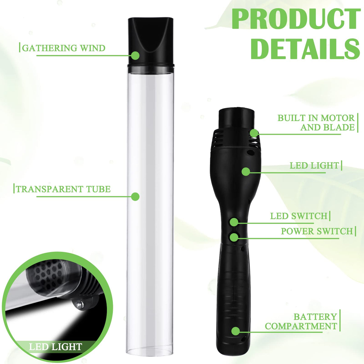 Qualirey bug vacuum with LED light helps night catching without bright scenes.