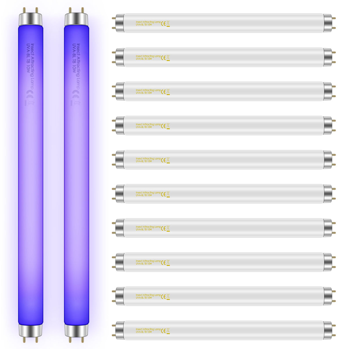 Qualirey bug zapper bulbs 12-pack 10W for versatile pest control in a 13-inch tube.