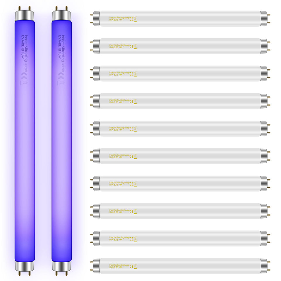 Qualirey bug zapper bulbs 12-pack 10W for versatile pest control in a 13-inch tube.