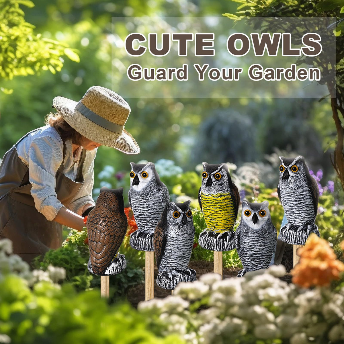 Qualirey color-variety owl decoys set offers versatile placement options.