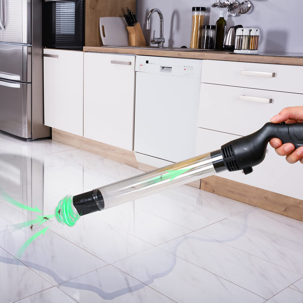 Qualirey compact bug vacuum portable design fits desks, kitchens, and offices.