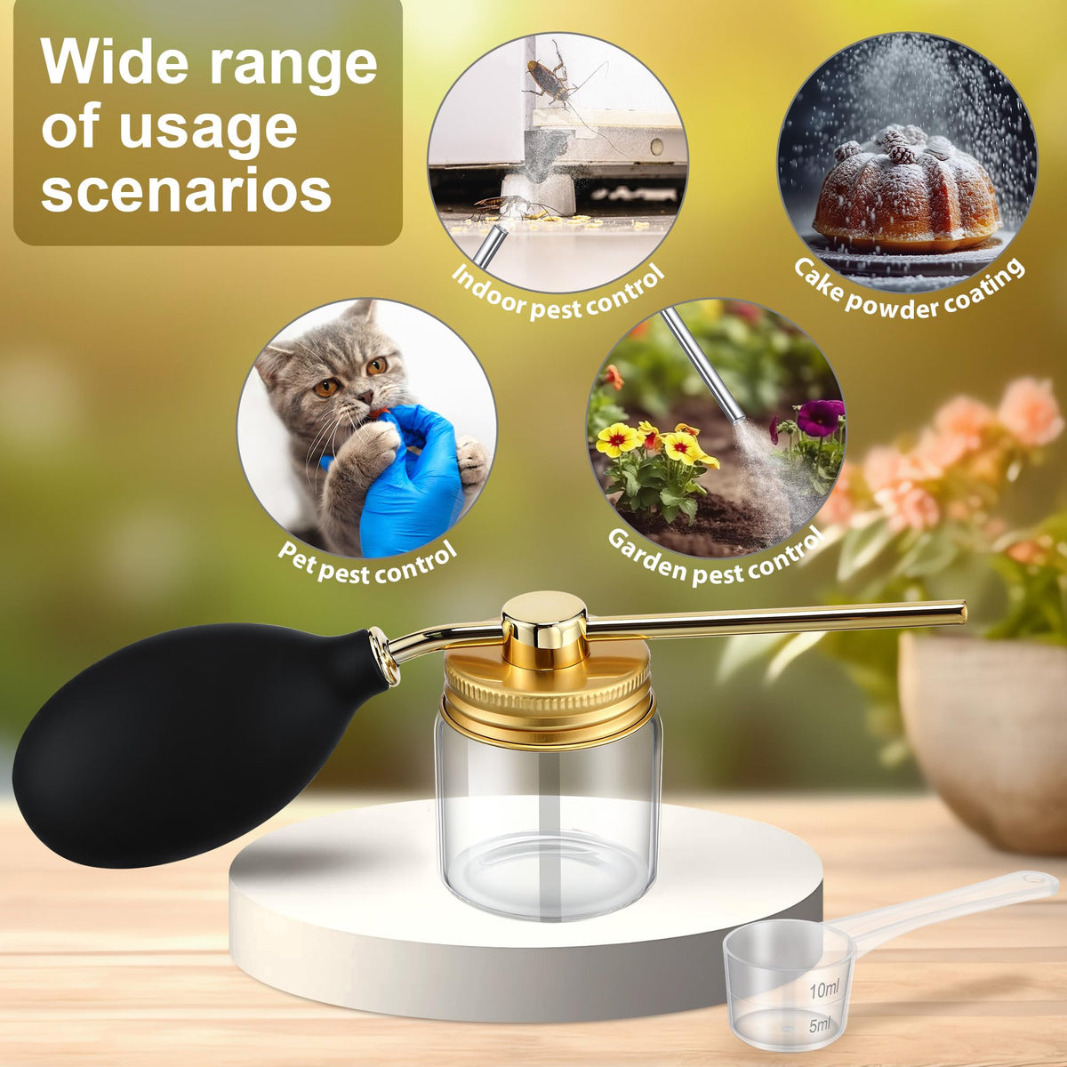 Includes duster, lid, and funnel for ready-to-use storage and operation.