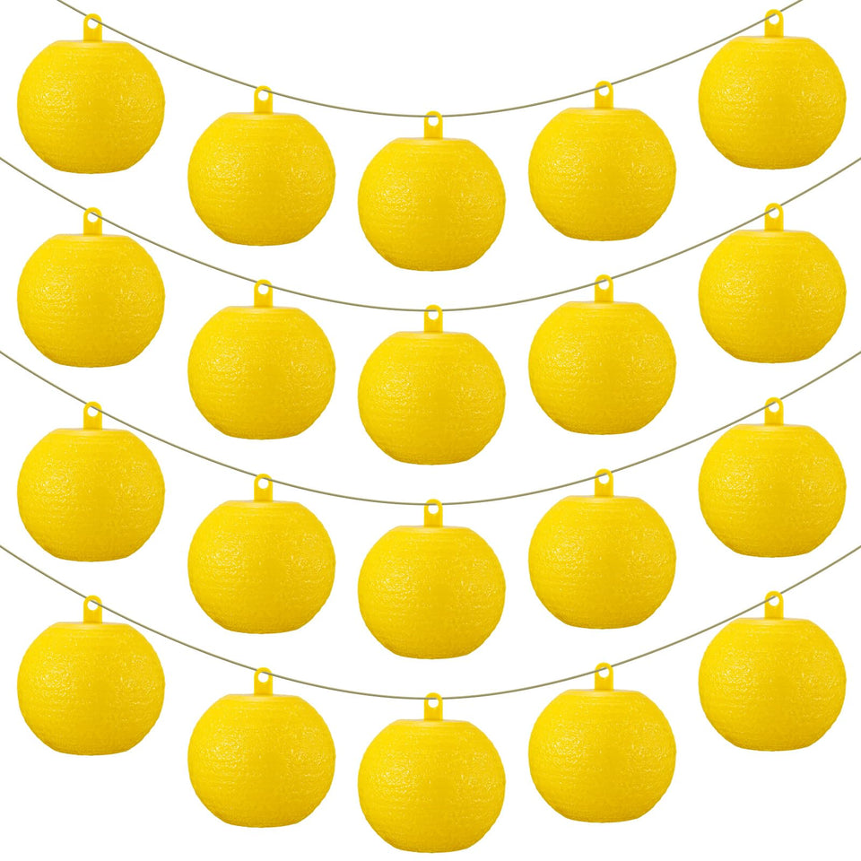 Qualirey fruit fly trap ball yellow packaging shows ten traps ready for home use.