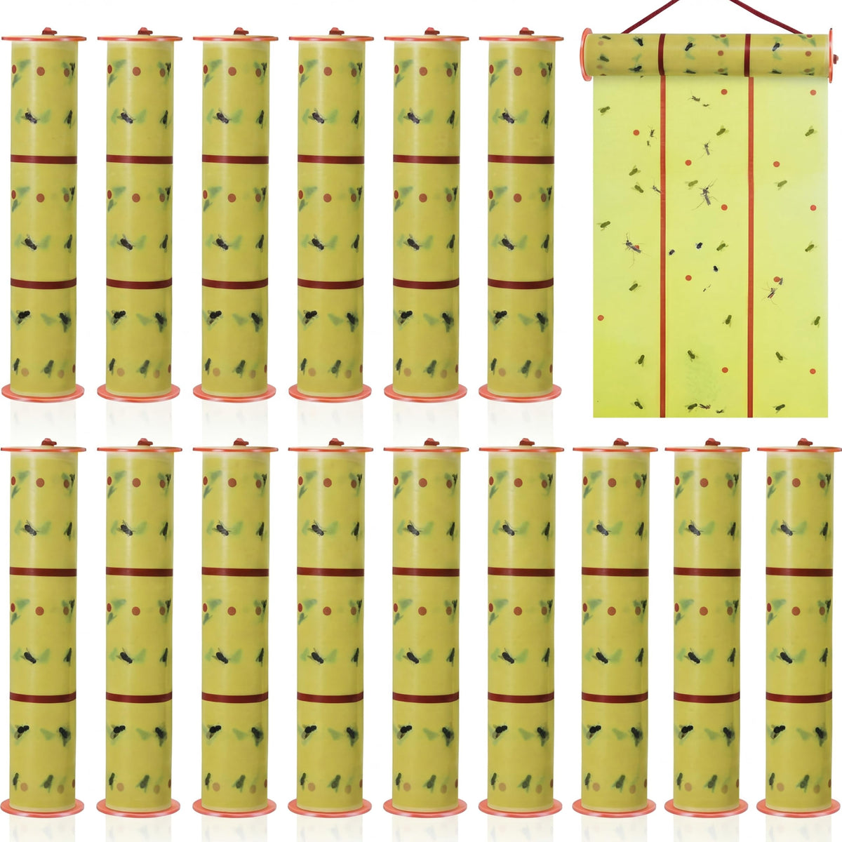 Qualirey giant sticky fly trap rolls hung for outdoor and indoor fly control.