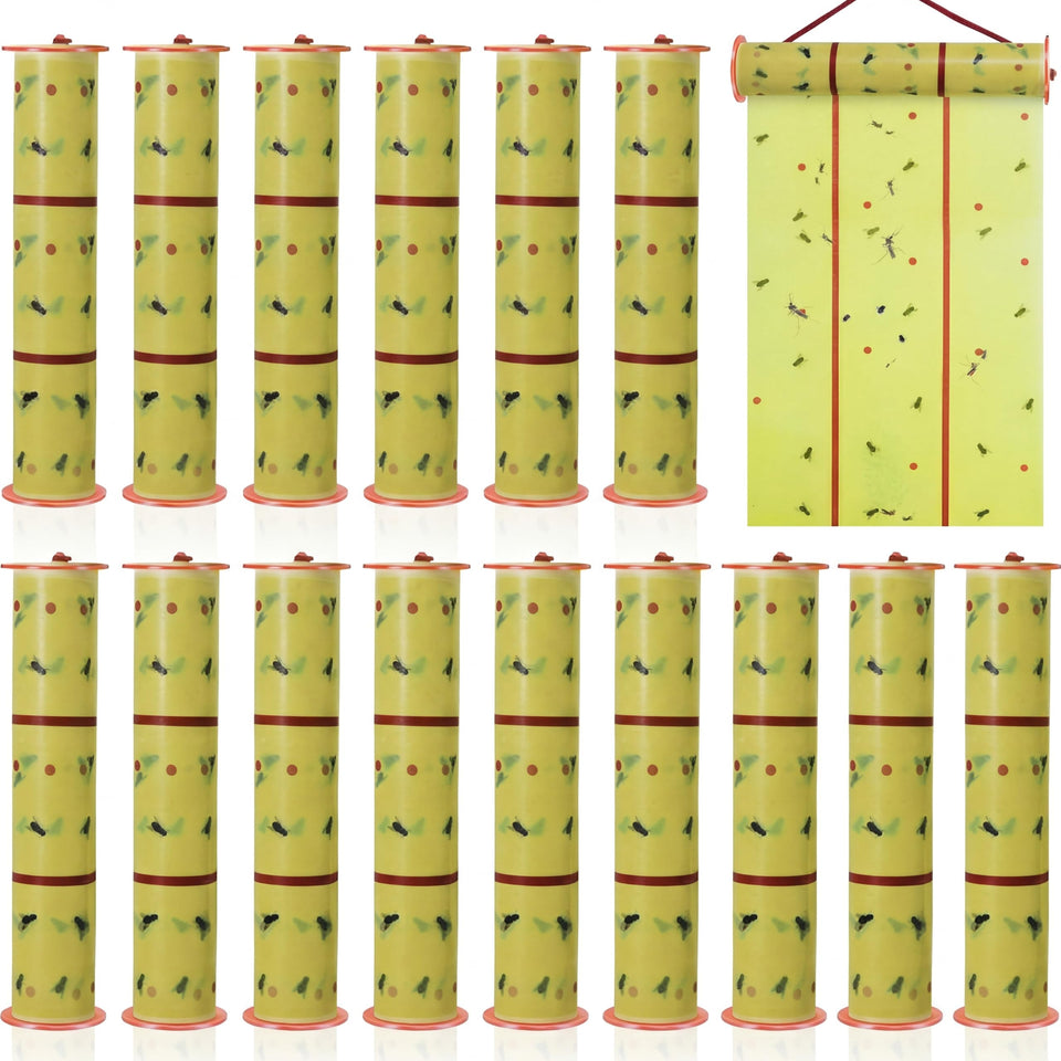 Qualirey giant sticky fly trap rolls hung for outdoor and indoor fly control.