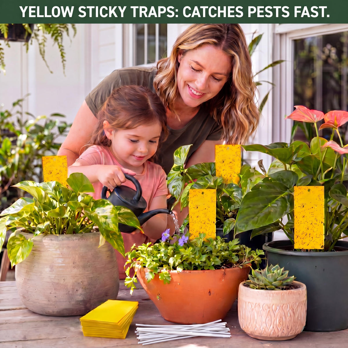 Qualirey gnat trap kit contents with 100 sheets and twist ties.