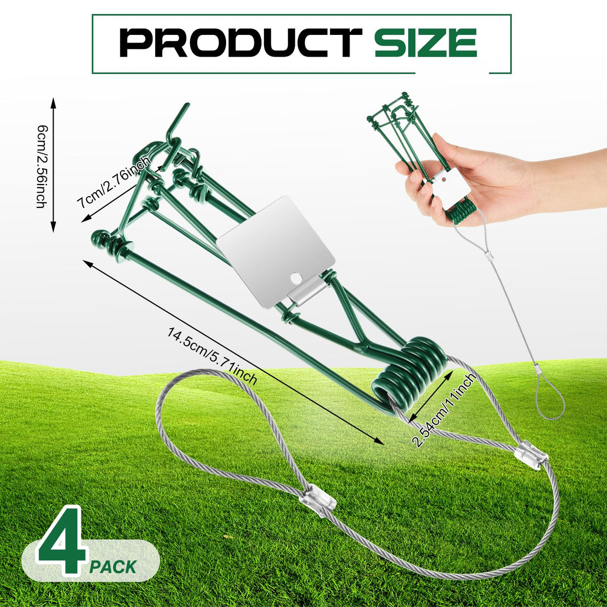 Qualirey gopher trap with chain in green, side view for easy setup