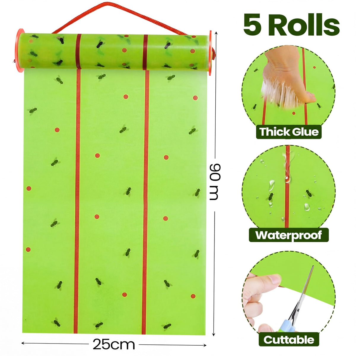 Qualirey green non-toxic adhesive fly trap, odor-free and safe around kids