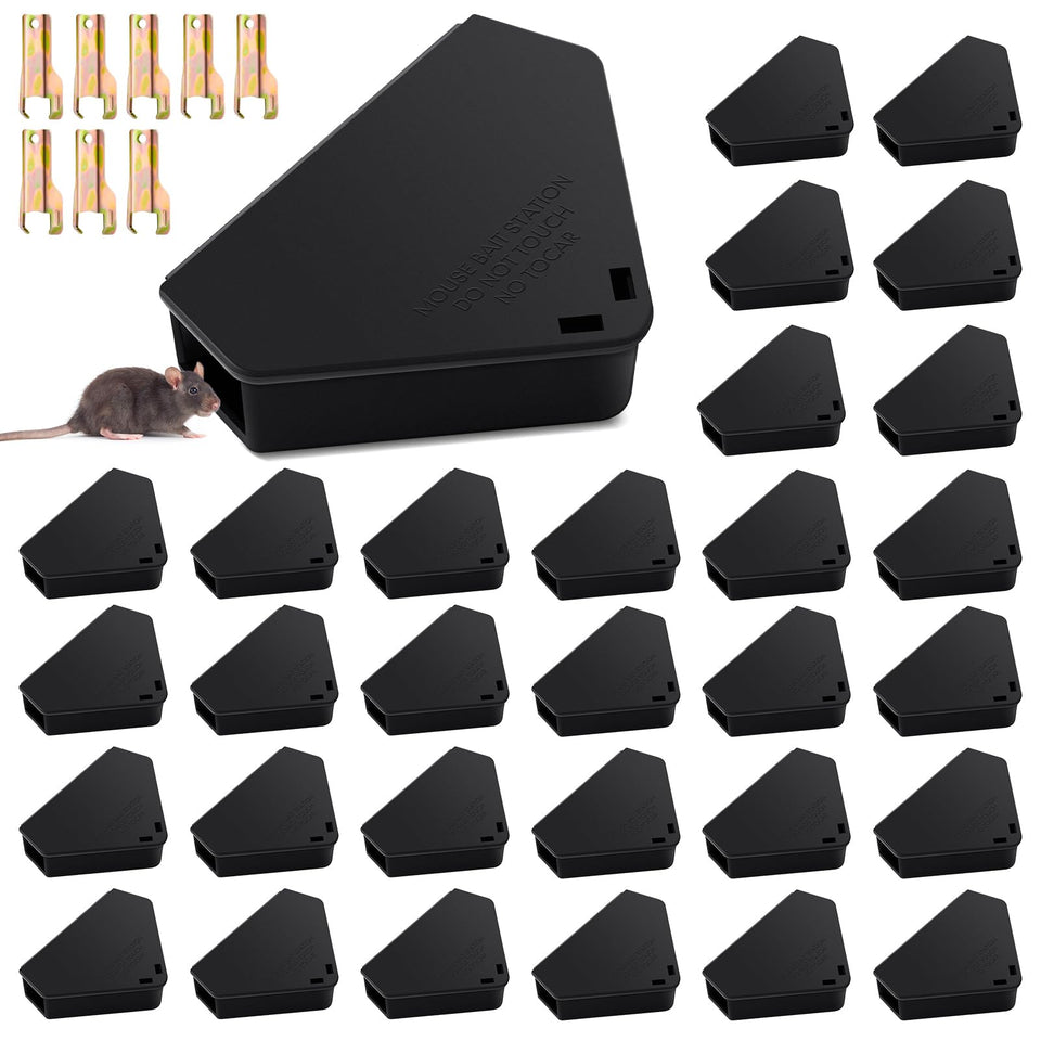 Qualirey lockable triangle mice station for secure bait containment indoors.