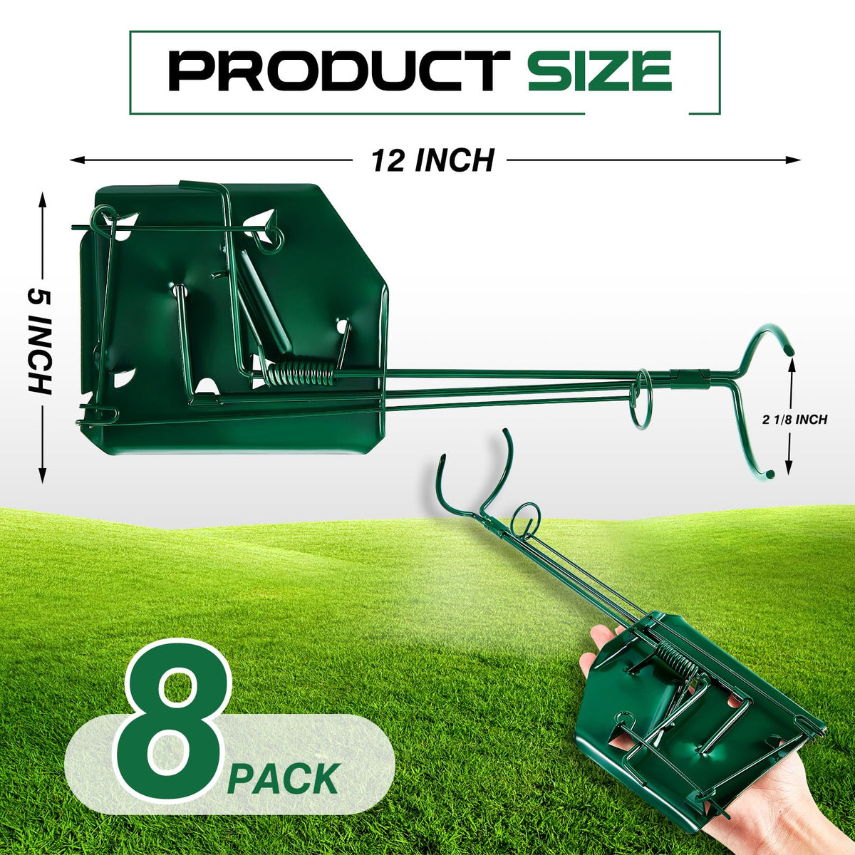 Qualirey mole-gopher trap showing durable steel construction