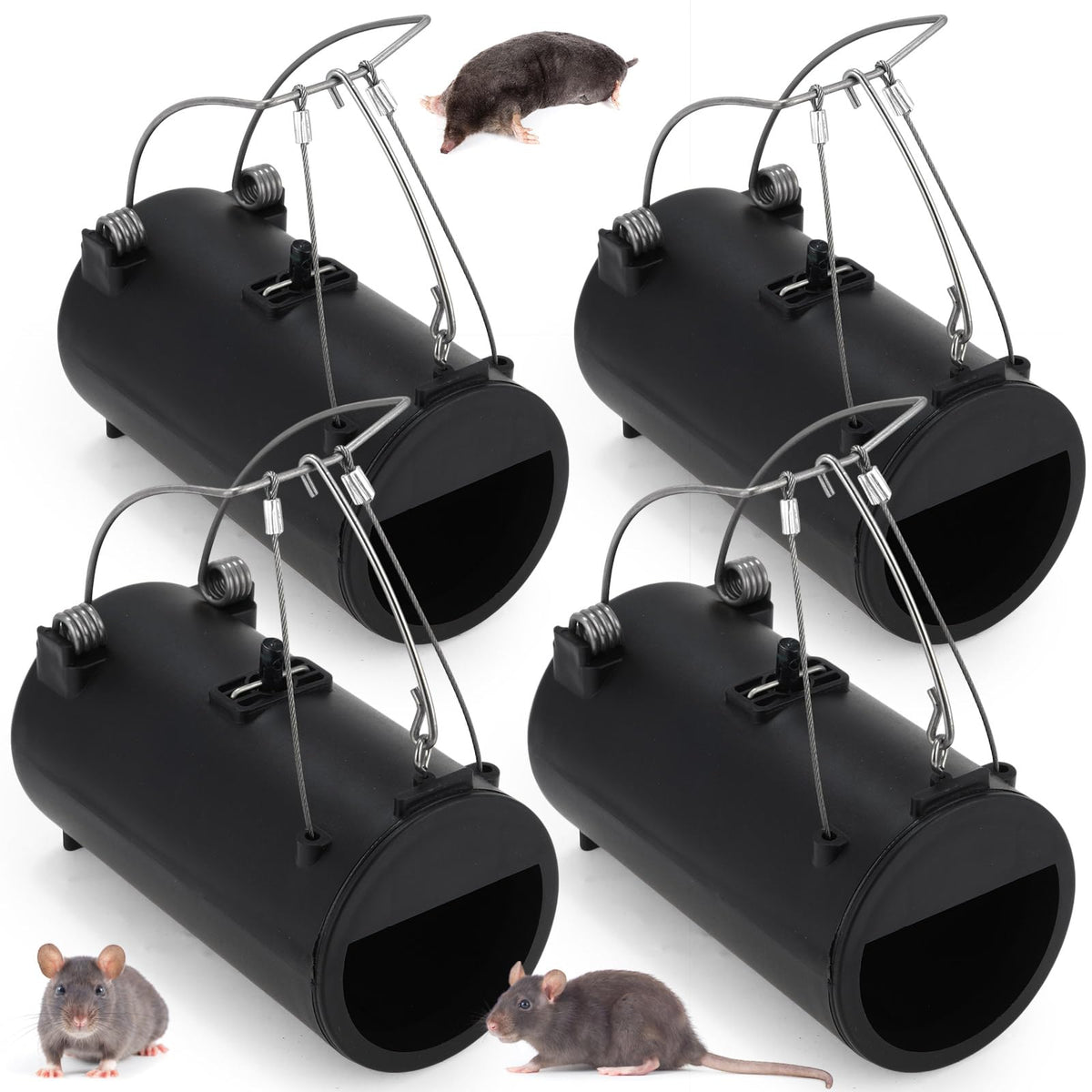 Qualirey mole trap 6.7 inch exterior view for easy lawn installation.