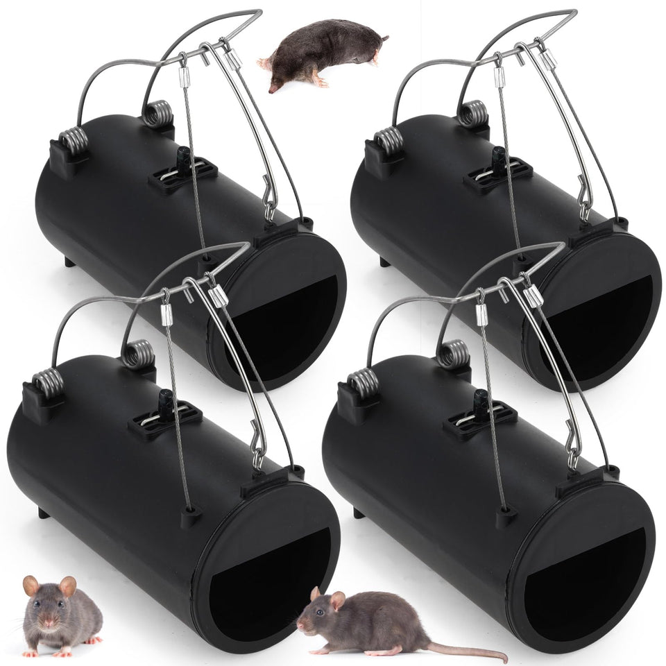 Qualirey mole trap 6.7 inch exterior view for easy lawn installation.