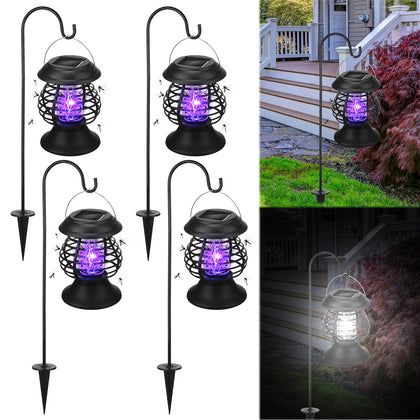 Qualirey four-pack outdoor solar bug zappers for patio protection.