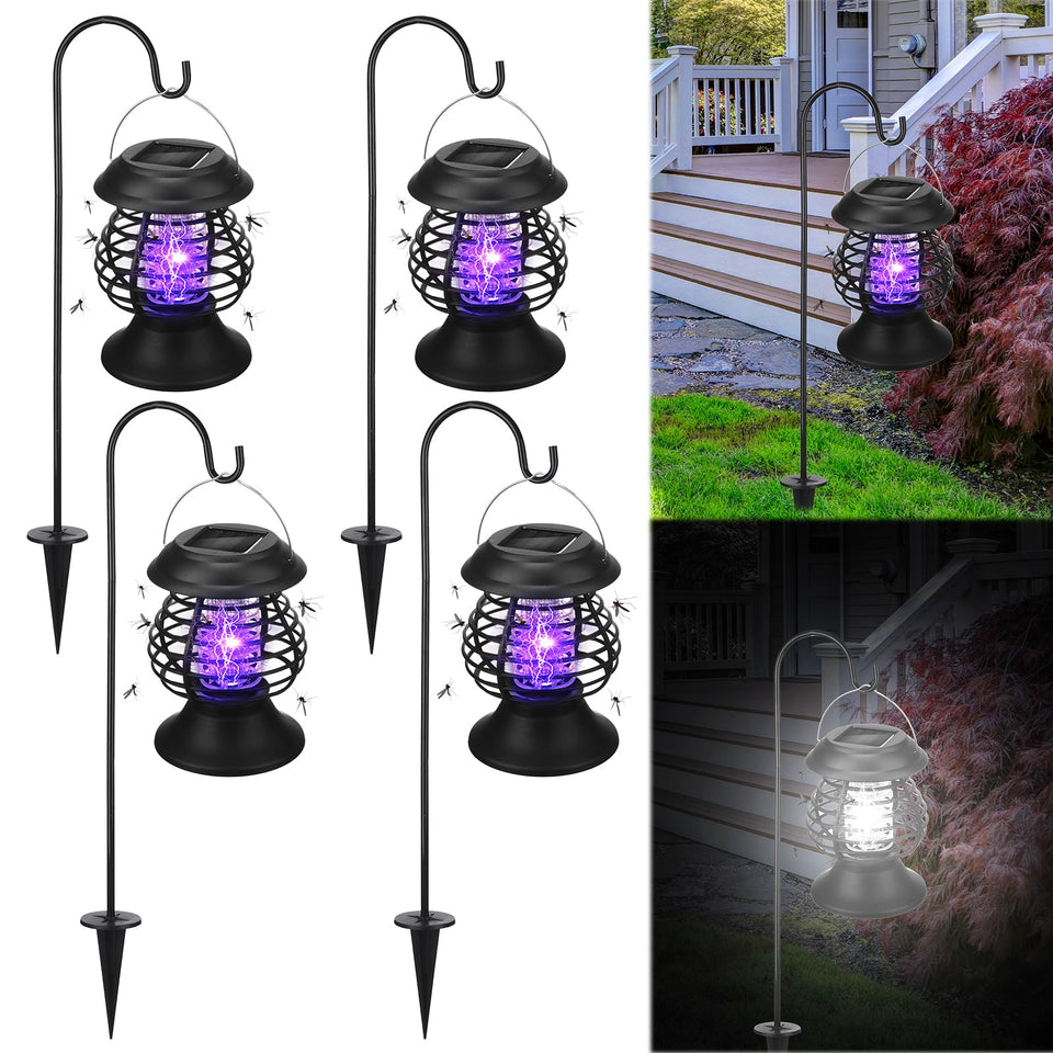 Qualirey four-pack outdoor solar bug zappers for patio protection.