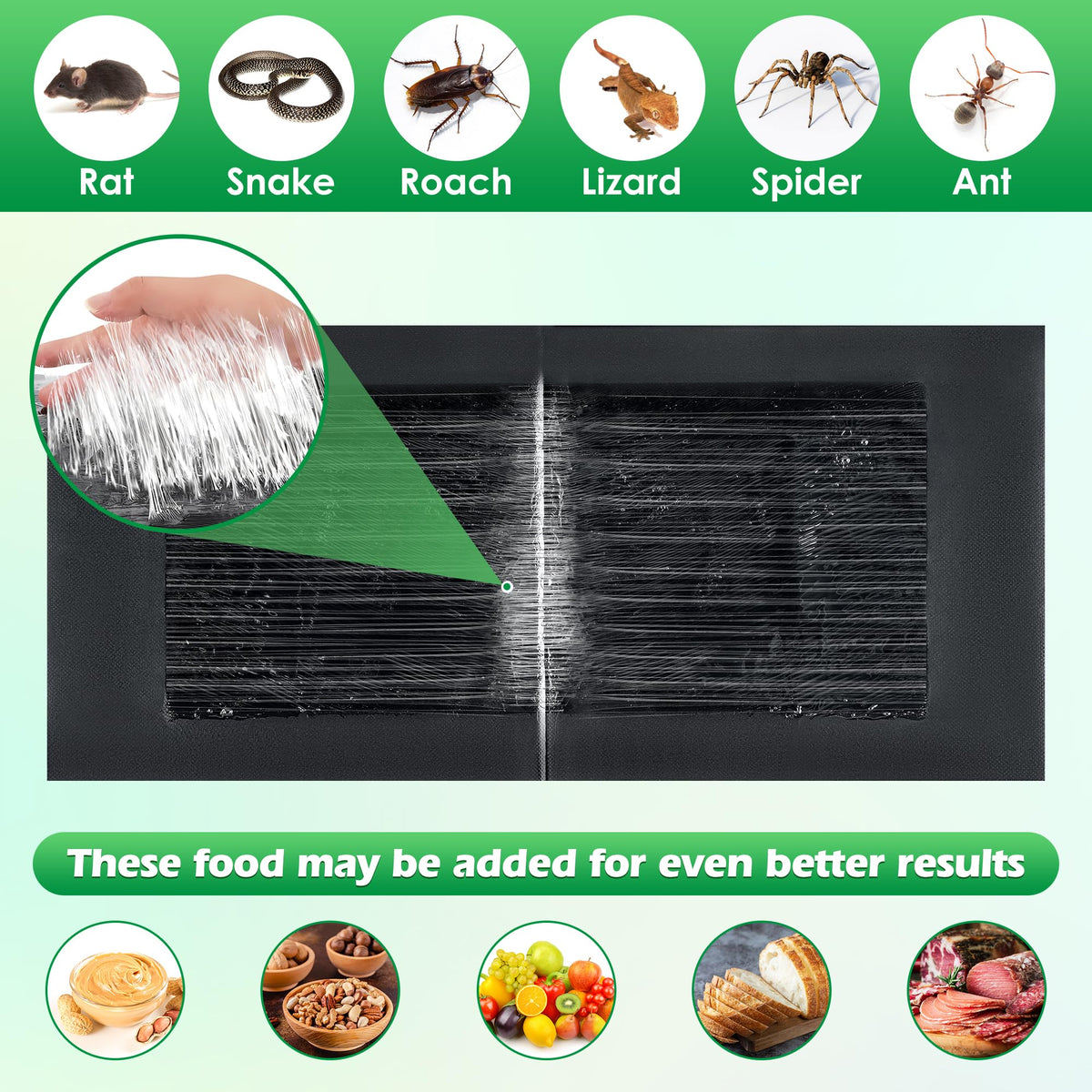 Peanut-scented adhesive attracts mice without extra bait for quick setup.