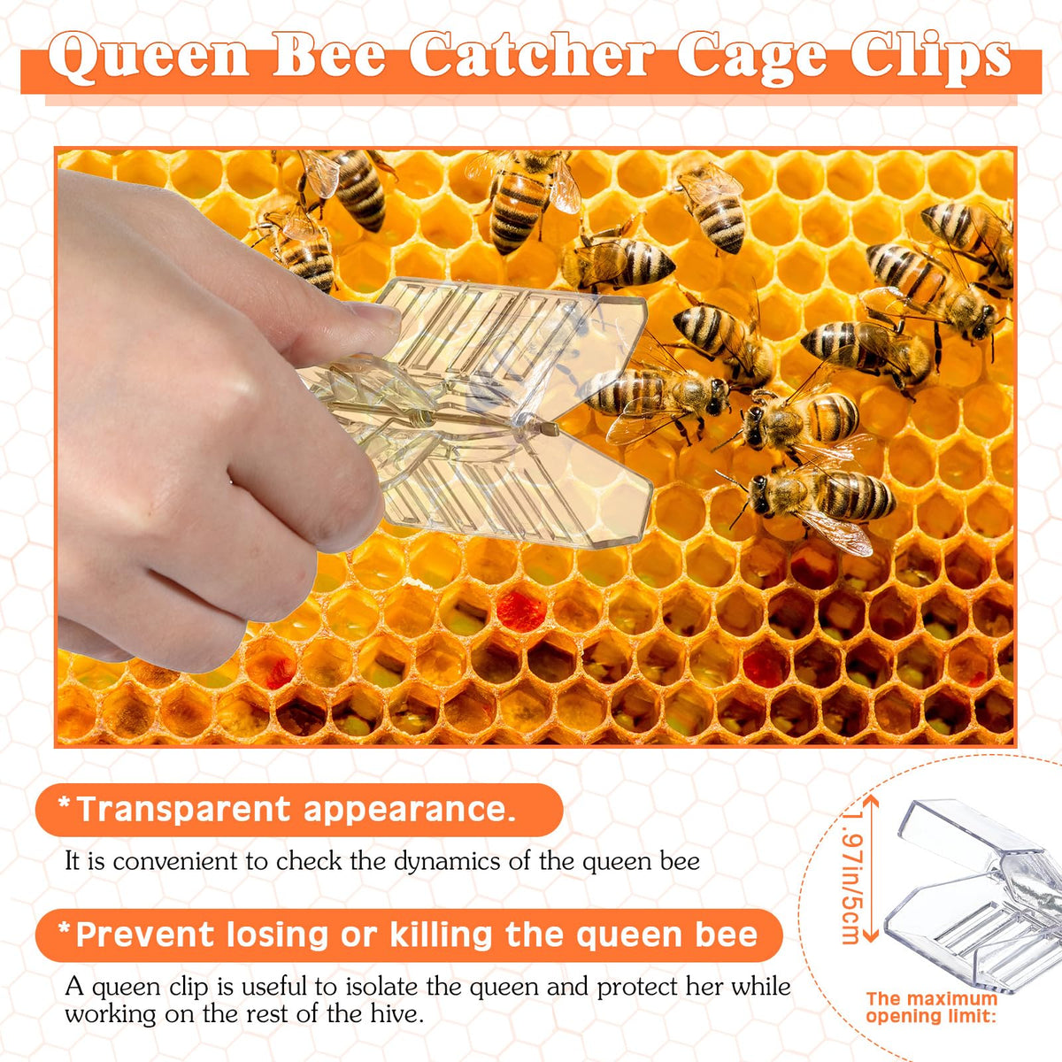 Qualirey queen bee catcher cage clip supports one-handed operation