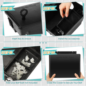 Qualirey rat bait station with key inset shows controlled opening for safety.