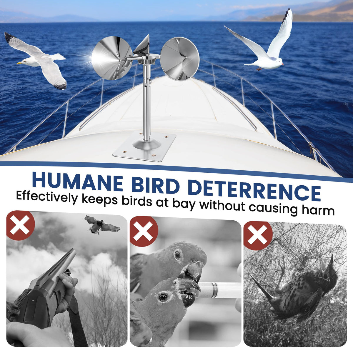Qualirey reflective bird deterrent side view highlights durable aluminum housing.