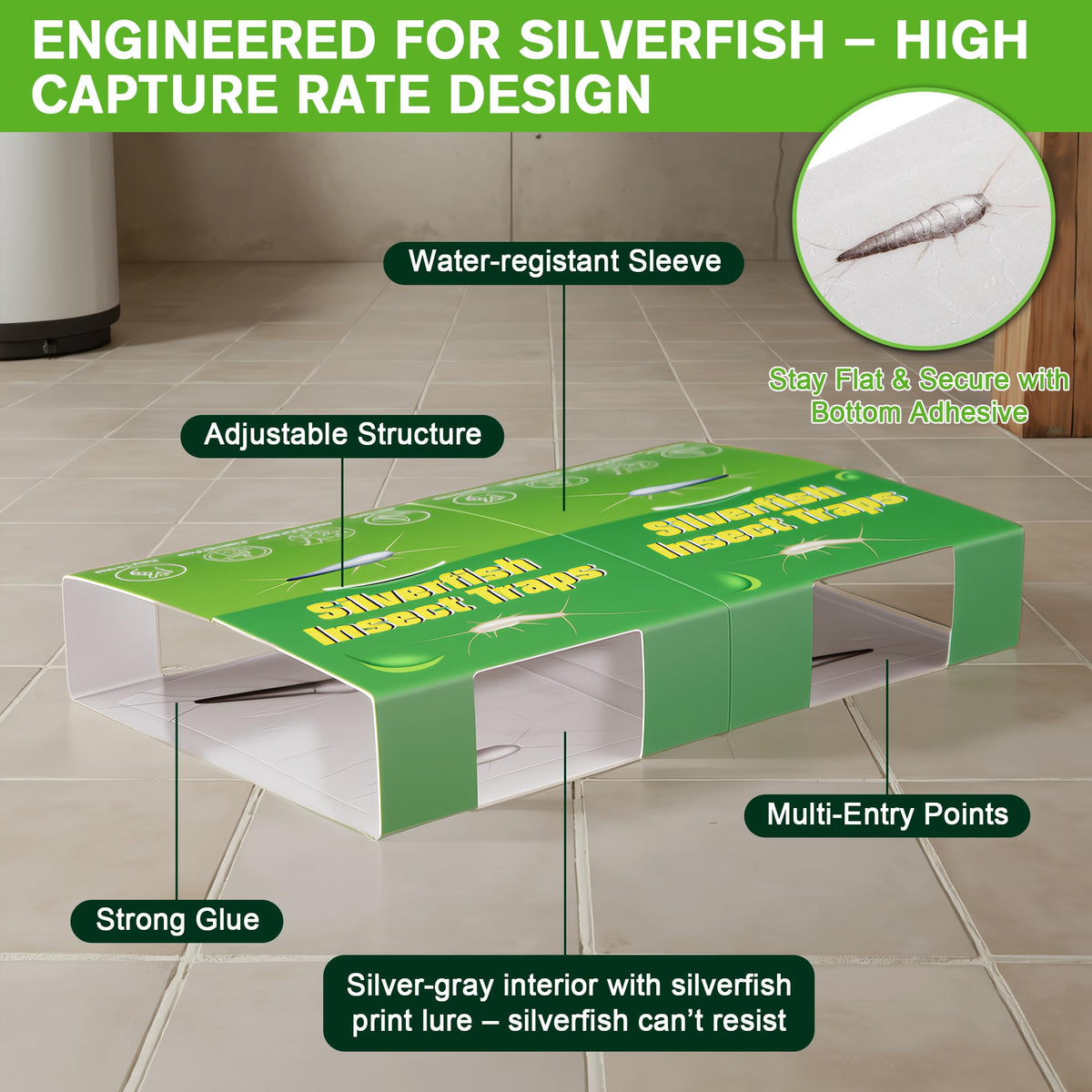 Qualirey silverfish-trap interior silver-gray mimics hiding spots