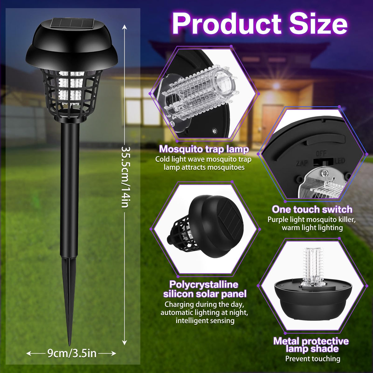 Qualirey solar bug zapper for outdoor use lights the yard and deters pests