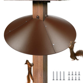 Qualirey squirrel baffle wrapped around a 21.5-inch post protects feeders