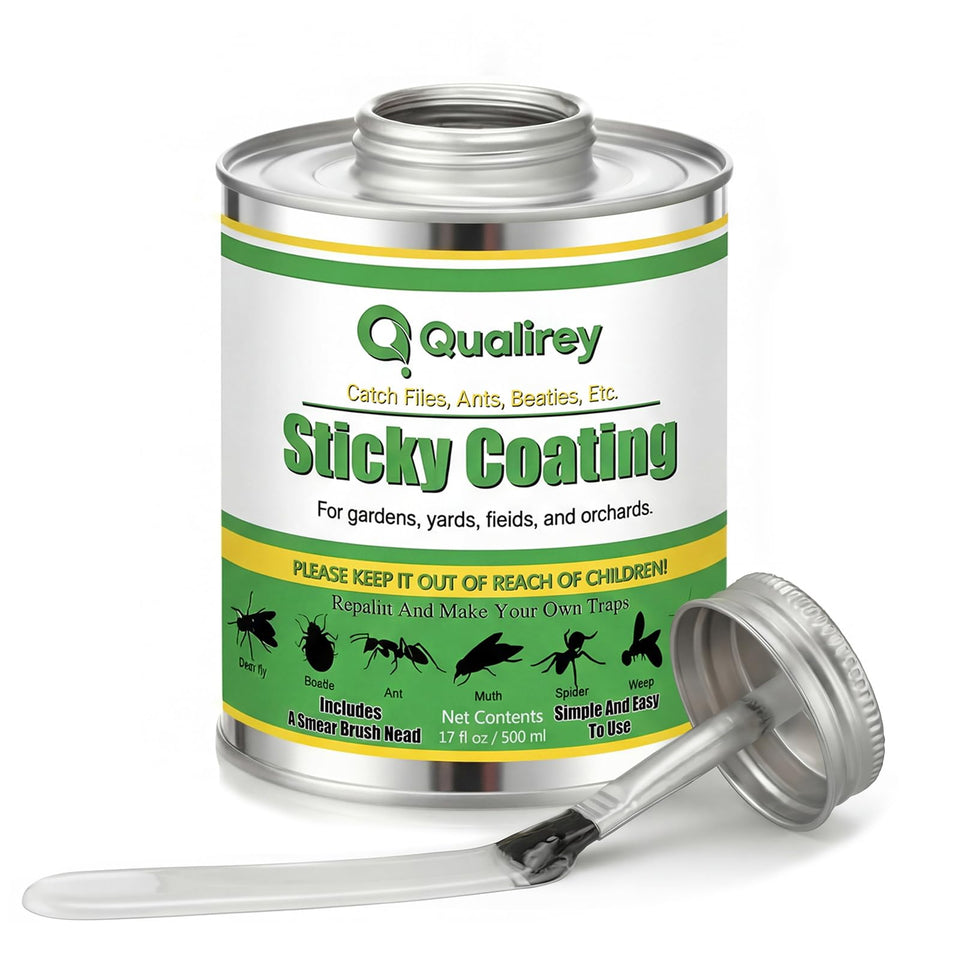 Qualirey tangle-trap sticky coating with brush for easy outdoor application.