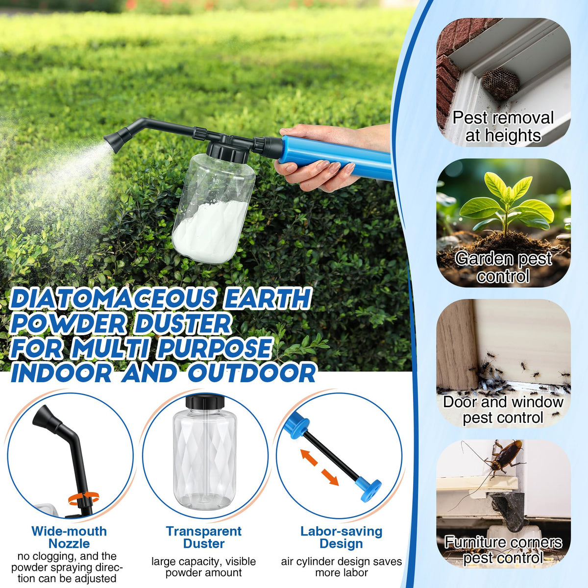 Qualirey transparent powder sprayer body shows powder level for easy refills.