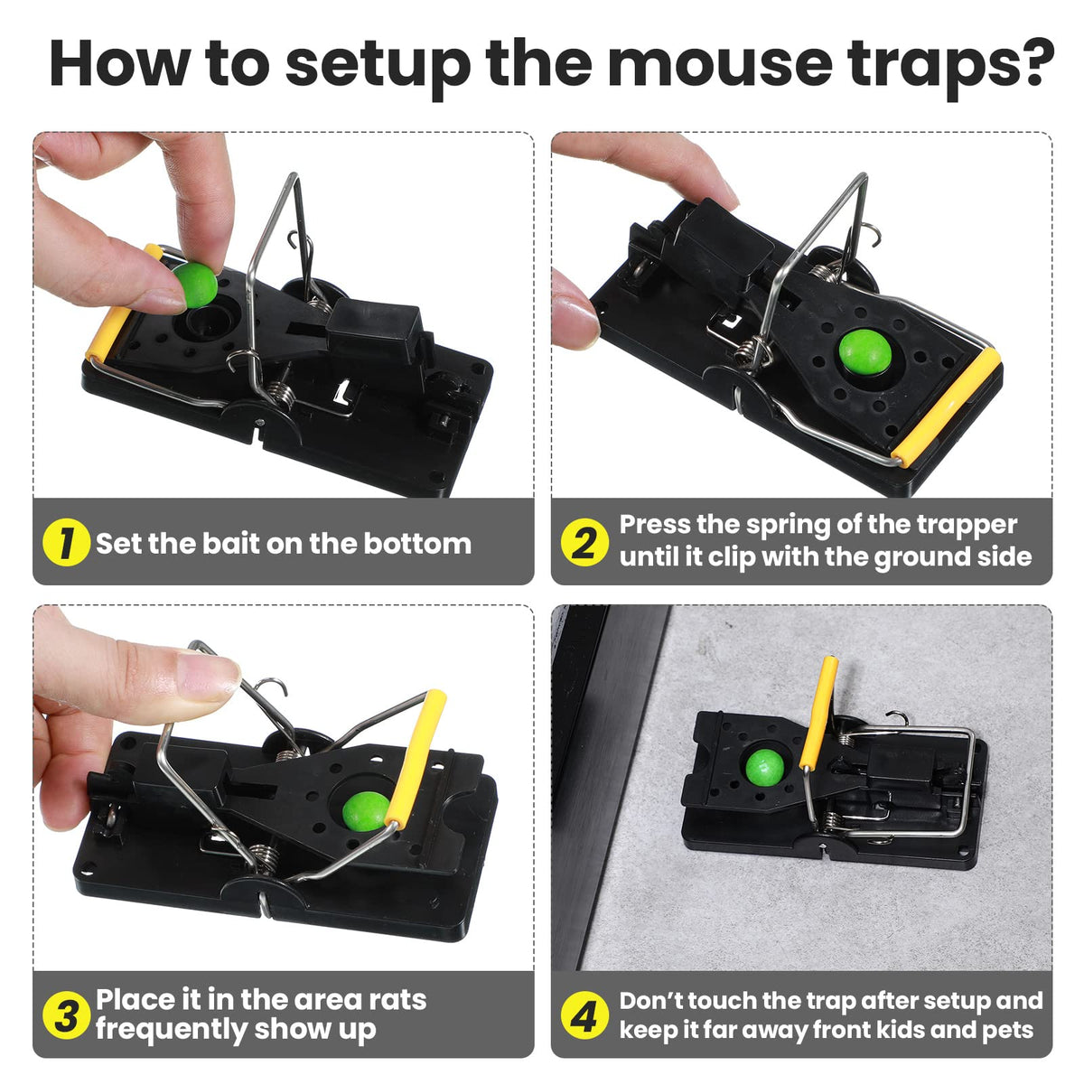 Qualirey traps show a distinctive black and yellow design for visibility.