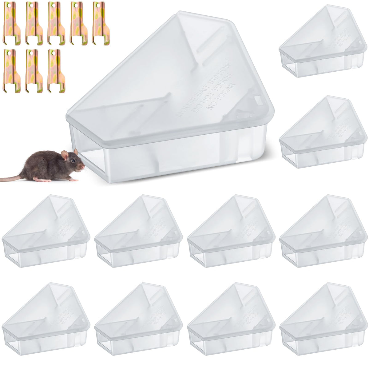 Qualirey triangle mouse station 12-pack keeps bait securely contained indoors and outdoors.