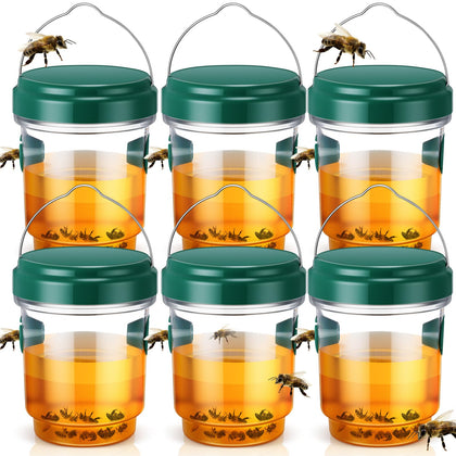 Qualirey Wasp Traps green pack six hanging in garden attract and capture pests safely