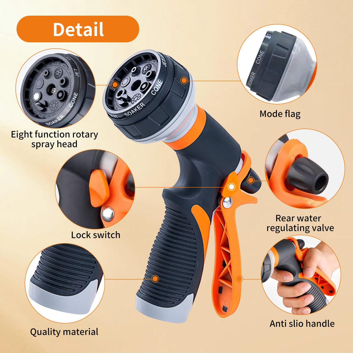 Qualory garden hose nozzle sprayer flat spray covers wide areas