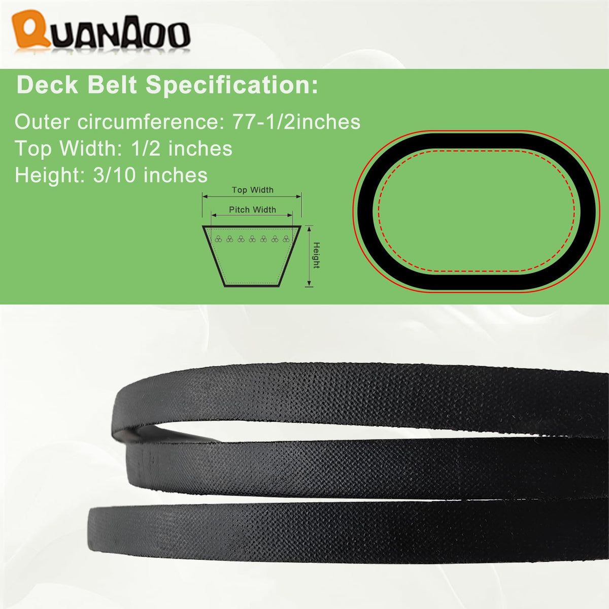 Quanaoo 954-04062 belt dimensions 1/2 x 77.5 inches