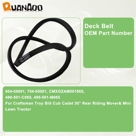Quanaoo deck belt side view illustrates clean tension and compatibility with multiple riding mowers