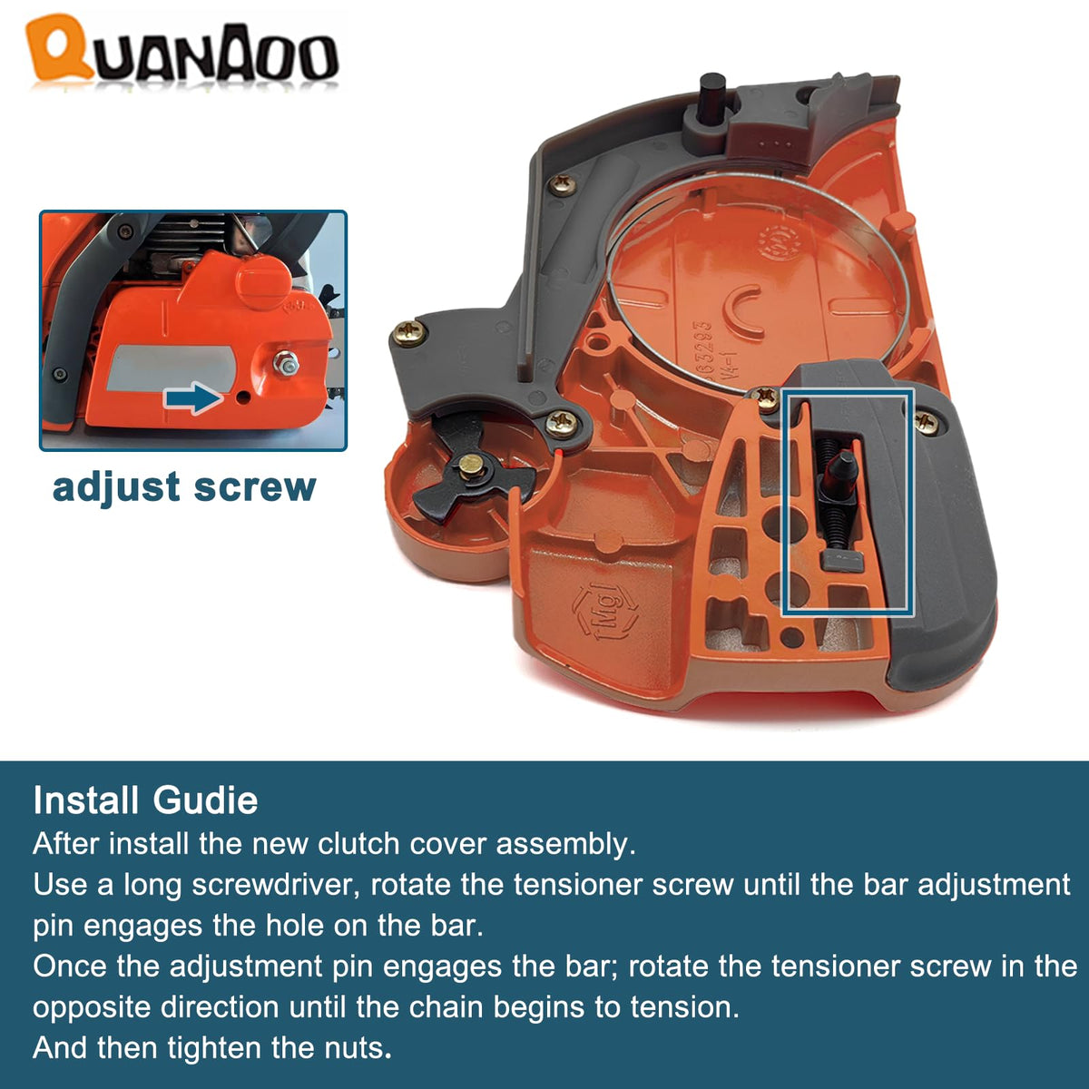 Installed Quanaoo clutch cover ready on a Husqvarna saw.