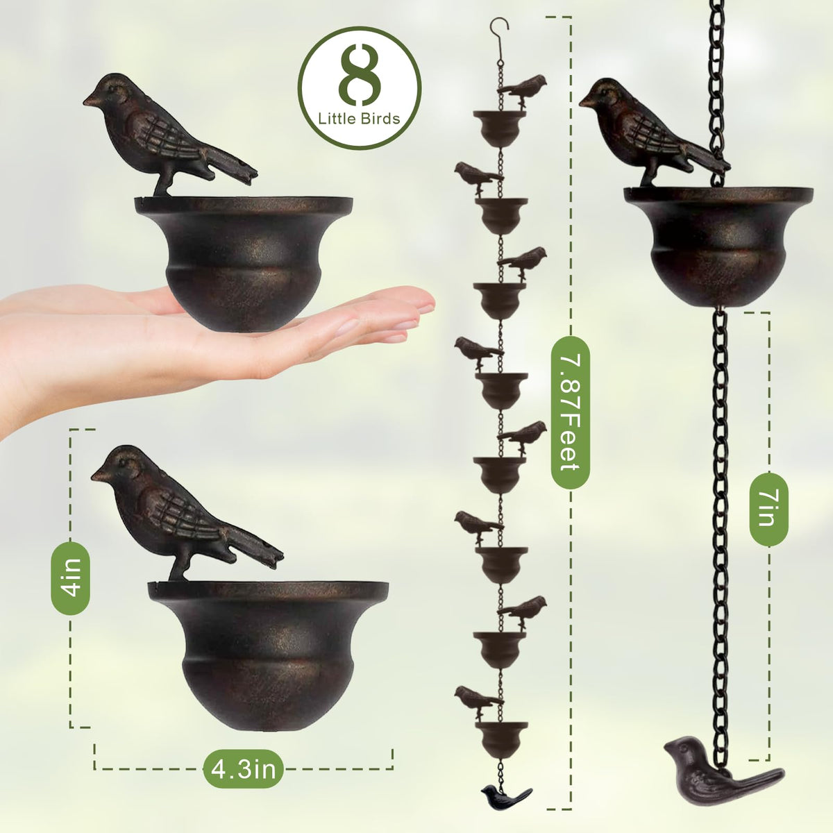 Quanqiuyi outdoor rain chain is easy to install with a pre-attached hook