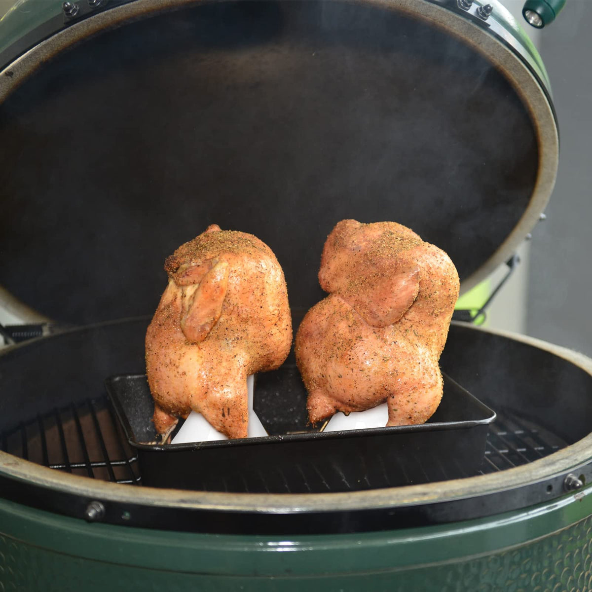 Quantfire ceramic roaster rack supports beer-can poultry upright for juicy results